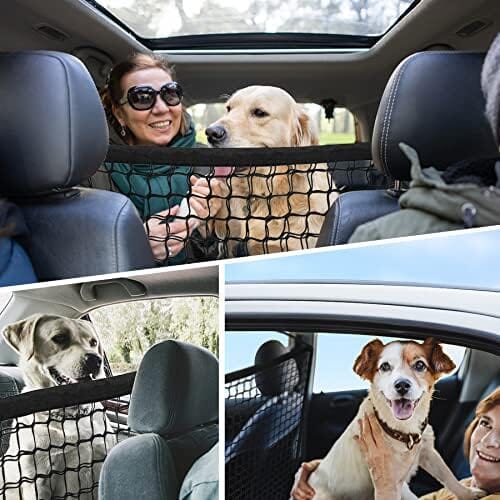 Adjustable Dual Layer Pet Travel Safety Barrier Net with Bungee Cords and Metal Hooks