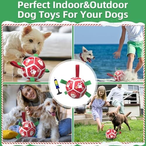 Christmas Dog Toys Soccer Ball with Straps